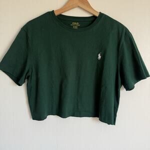 Polo Ralph Lauren Green Cropped T-Shirt Medium Pony Logo Preppy Old Money Fall